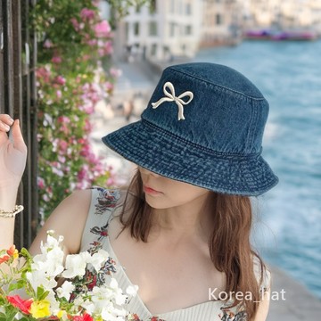 漁夫帽 蝴蝶結  正韓 韓國製 登山帽 釣魚帽 遮陽帽 帽子 造型帽 牛仔帽 蝴蝶結刺繡 深藍色