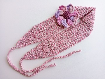 手工编织头带与花 * 粉红色和紫色 * 钩针花卉头饰
