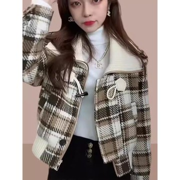 格子冬裝外套女短款2025秋冬新款洋氣減齡小個子加絨加厚棉衣棉服