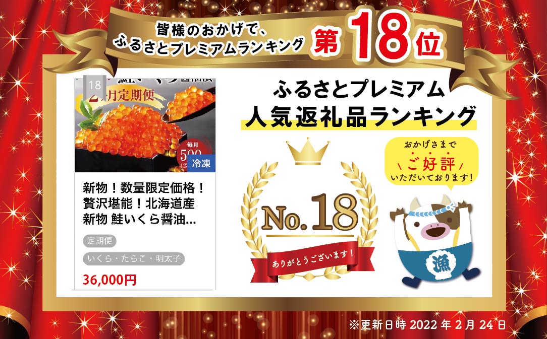 贅沢堪能！北海道産 鮭いくら醤油漬け合計 1kg 500g を 2ヶ月 お届け 定期便 全2回＜いくら丼12～16杯分！＞鱒（マス）ではなく、北海道産の鮭（サケ）のいくらです