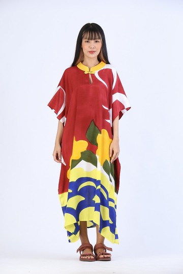 Hand Painted Cotton Silk Kaftan Chinese style