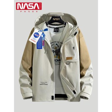 NASA聯名夾克男連帽春秋美式Vibe風潮牌拼色寬松大碼男生工裝外套