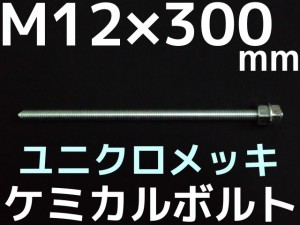 ケミカルボルト アンカーボルト ユニクロメッキ M12×300mm 寸切ボルト1本 ナット2個 ワッシャー1個 Vカット 両面カット「取寄せ品」