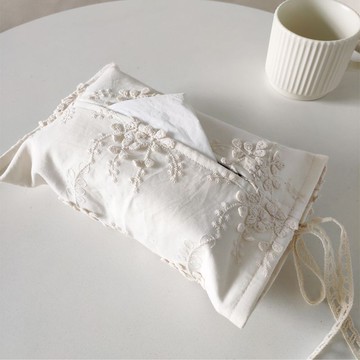 台灣出貨📦 法式蕾絲重工刺繡紙巾袋綁帶車載懸掛布藝雙層紙巾盒房間桌面收納手機殼 9919