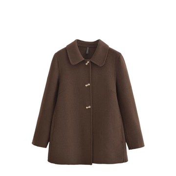 中年媽媽裝2025秋冬修身顯瘦高端小個子毛呢外套咖色雙面羊絨大衣