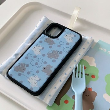 ✨iphone防摔手機殼✨藍色小眾兔子蘋果16ProMax滴膠手機殼iPhone15Plus14/13女韓12/11