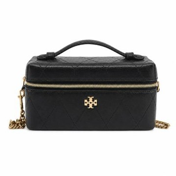 TORY BURCH CHARLIE 荔枝紋皮革雙開式菱格絎縫化妝/斜背包(黑)