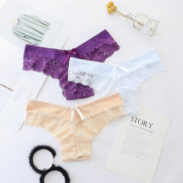 ParrotFashion奢華女士內褲性感蕾絲透明誘惑三角褲低腰提臀鏤空T內褲 6815