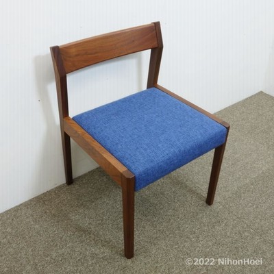 展示品 YARD チェア ◆ 幅460 奥行500 高さ680mm 座面高さ425mm ◆ ウォールナット 無垢材 生地 ブルー 新品6.5万円 木製 国産