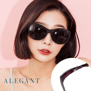 巴黎時尚晶釉棕貓眼圓框全罩式寶麗來偏光墨鏡/外掛式UV400太陽眼鏡/包覆套鏡〔ALEGANT〕