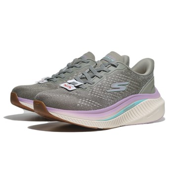 SKECHERS 健走鞋 MAX CUSHIONING 灰粉 寬楦 足弓 免鞋帶 女 125581WSAGE