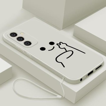 適用三星A55手機殼新款GalaxyA56液態硅膠A53保護套5G男女生sansungA52s鏡頭全包防摔F52軟殼創意潮卡通比耶