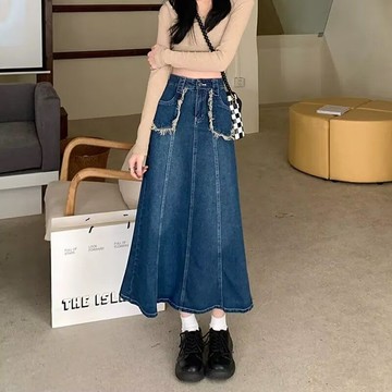 💕甜心大尺碼💕大尺碼半身裙 2025年新款破洞開叉牛仔半身裙女學生高腰寬松顯瘦中長裙