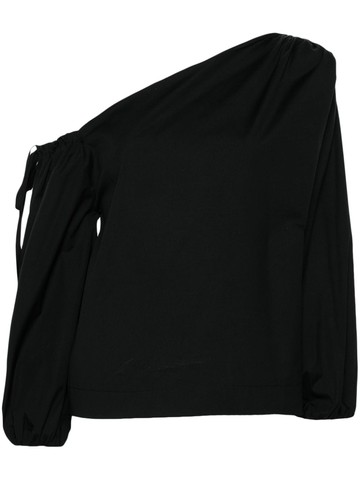 Semicouture - asymmetric-neck cotton blouse - women - Cotton/Elastane - 40 - Black