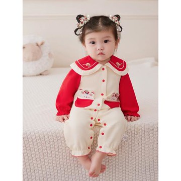 滿月百天寶寶衣服周歲抓周禮服女寶嬰兒連體衣春秋可愛超萌嬰兒服