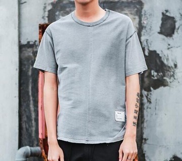 FINDSENSE MD 日系 潮 男 時尚 灰色 反車線拼接 短袖T恤 特色短T 學生T恤