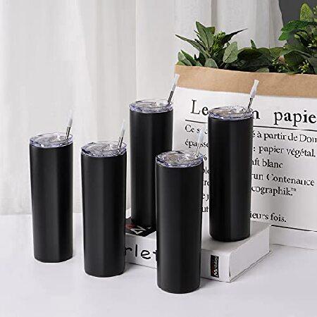 20 Oz Skinny Travel Tumblers, Pack Stainless Steel Skinny Tumblers with Lid Straw, Double Wall Insulated Tumblers, Slim Water Tumbler Cup,並行輸入品