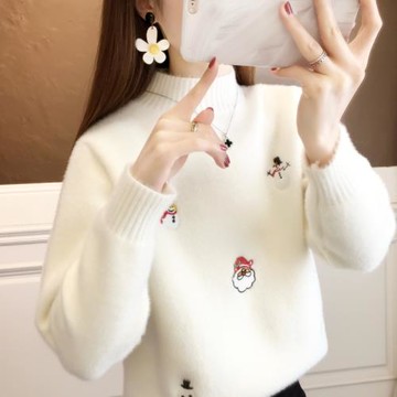 2025秋冬加厚半高領加厚內搭百搭休閑潮寬松長袖毛衣女打底衫上衣