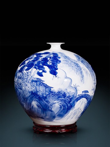 景德鎮陶瓷大師手繪青花瓷花瓶插花仿古中式客廳博古架工藝品擺件