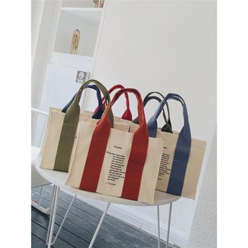 Dt原創韓版ins風字母簡約帆布手提包女文藝休閑刺繡迷你手拎包