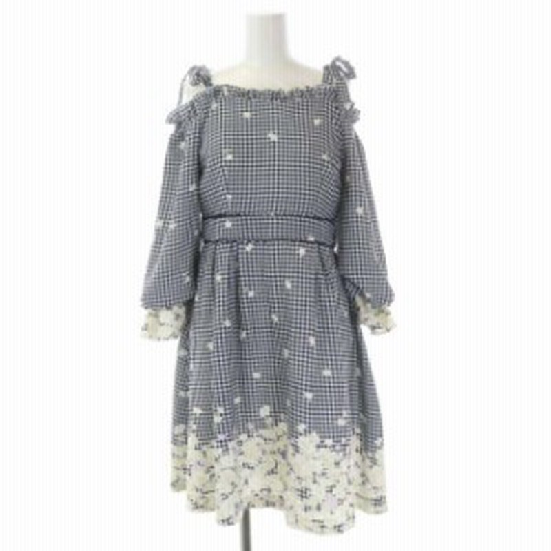 中古】ロディスポット ワンピース オフショルダー 七分袖 ミニ丈 ギンガムチェック リボン 花柄 ギャザー M 紺 白 通販 LINEポイント最大1.0%GET LINEショッピング ロディスポット ワンピース