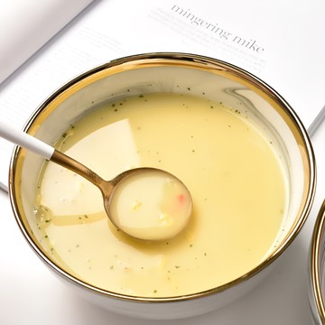 Homely Zakka 北歐輕奢風陶瓷餐具 大圓湯碗  大理石紋金邊  1個