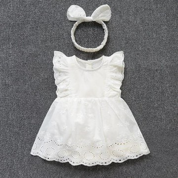嬰兒白色連衣裙夏裝女寶寶百日宴公主新生兒滿月百天抓周歲禮服裙