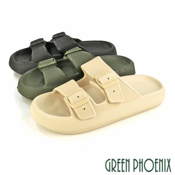 【GREEN PHOENIX 】男款雙帶釦厚底防水舒適胖胖沙發拖鞋/室內拖鞋/浴室拖鞋BA-18101