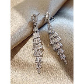 純銀鋯石婚紗禮服年會主持人耳墜女高級感輕奢氣質流蘇耳環耳夾