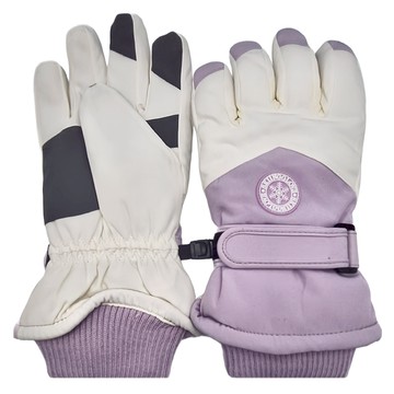 超保暖加絨加厚防風防水防滑可觸控手套  全長23cm  紫白色