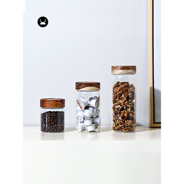 尤本家居相思木玻璃密封罐帶蓋廚房食品干果儲存分裝儲物罐收納盒