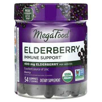 MegaFood, 接骨木果機體抵抗幫助軟糖，漿果味，54 粒軟糖