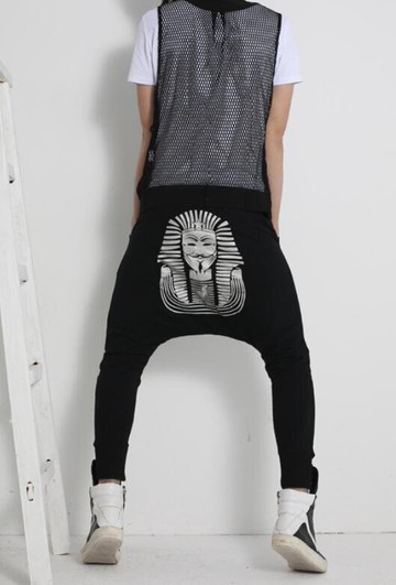 FINDSENSE MD 韓國 男 街頭 時尚 暗黑 反光膠印埃及圖案  哈倫褲 蝙蝠褲 潮人款 休閒長褲 個性特色長褲