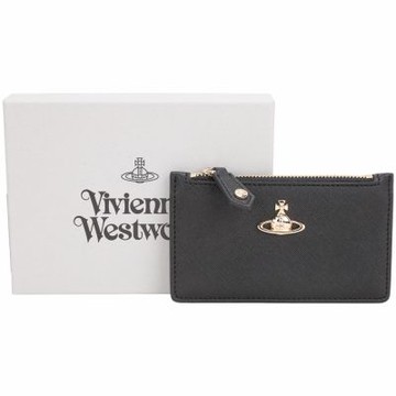 Vivienne Westwood 金色星球標誌防刮皮革卡片夾/零錢包(黑色)