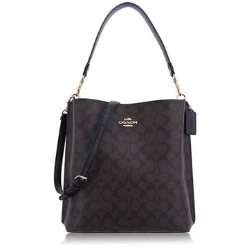 COACH 經典 PVC / Mollie Bucket 大款 / 斜背 兩用包_深咖啡