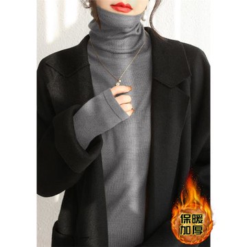 加厚款堆堆領毛衣春季新款深灰色內搭打底上衣純色長袖針織衫女裝