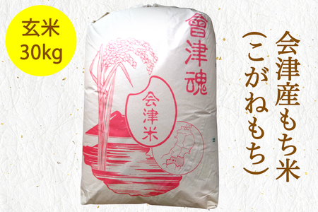 会津産もち米 (こがねもち) 玄米30kg｜令和5年産 新米 会津若松市 もちごめ ごはん [0282]