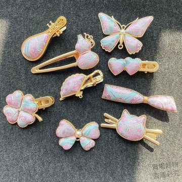 喜歡購💗成品非遺宋錦髮夾純手工新中式復古髮飾中國風蝴蝶四葉草鴨嘴夾zh3o