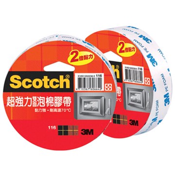 本月熱銷推薦 滿額再折【史代新文具】3M 116 12mm×3y超強力泡棉雙面膠帶