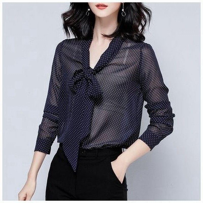 秋新上品リボン ボウタイシフォンシャツレディース長袖ブラウス ドット柄シフォントップス ゆったり カシュクール ネイビーシャツ カットソー 通勤ol シャツ上着 通販 Lineポイント最大0 5 Get Lineショッピング