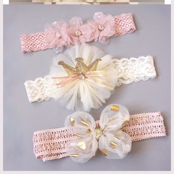 女寶寶發帶韓國嬰兒發飾0-36個月新生兒百天頭飾兒童公主可愛套裝