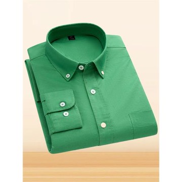 春季男士純棉男襯衫長袖商務休閑牛津紡純白抗皺上班簡約粉色襯衣