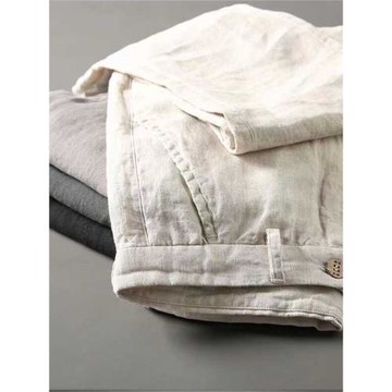 100%亞麻長褲子男夏季高級感薄款休閑褲通勤復古寬松卡其色西裝褲