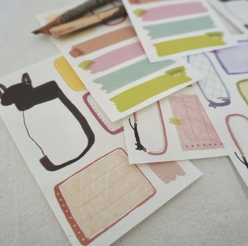 來個框框 抽象派 塩系蠟筆畫 手帳飾り 長形便簽套組