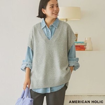 〚AMERICAN HOLIC〛閃亮V領針織側開衩長版背心