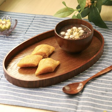 木質托盤 托盤茶盤復古橢圓水曲柳蛋糕木質家用餐盤咖啡廳點心茶水收納盤子