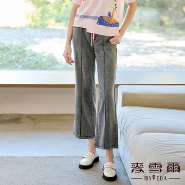 Myvega麥雪爾 天絲棉撞色車線織條水洗牛仔長褲-灰