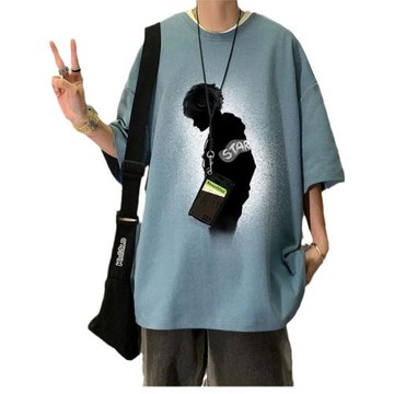 小眾設計男T恤2024夏季新款街頭痞帥短袖潮牌圓領寬松版打底衫男