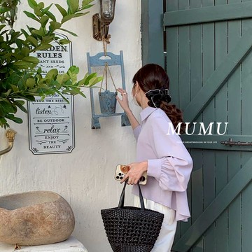 MUMU【T77368】TGY現貨 溫柔色系後打摺雪紡襯衫 長袖 透膚上衣 寬鬆襯衫 透視感 防曬雪紡襯衫 女裝 現貨