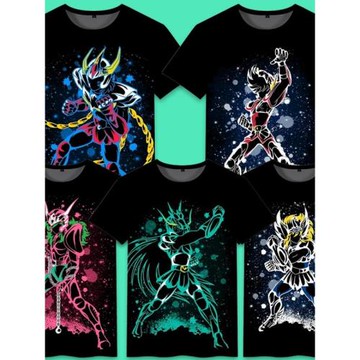 圣斗士星矢聯名一輝順紫龍冰河短袖T恤寬松大童衣服青少年夏學生